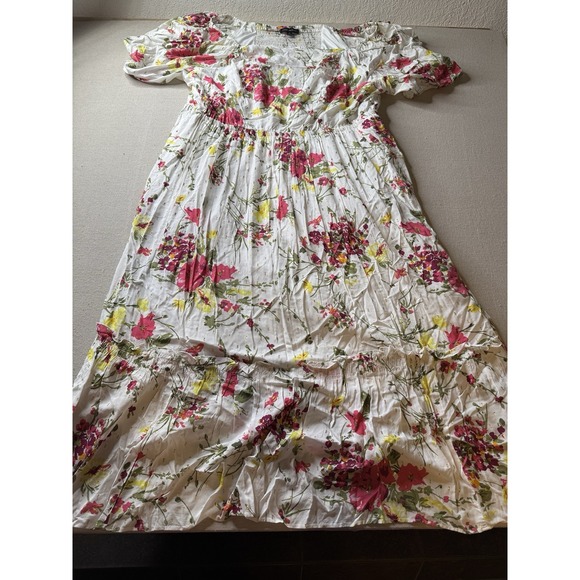 Lane Bryant Women's Floral Gold Dot Boho Off Shoulder Rouched Maxi Dress Size 20 - Picture 2 of 7